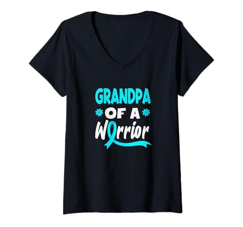 Damen Grandpa of A Warrior Unterstützung für Gebärmutterhalskrebs T-Shirt mit V-Ausschnitt von Cervical Cancer Awareness Apparel Gifts Gift Ideas