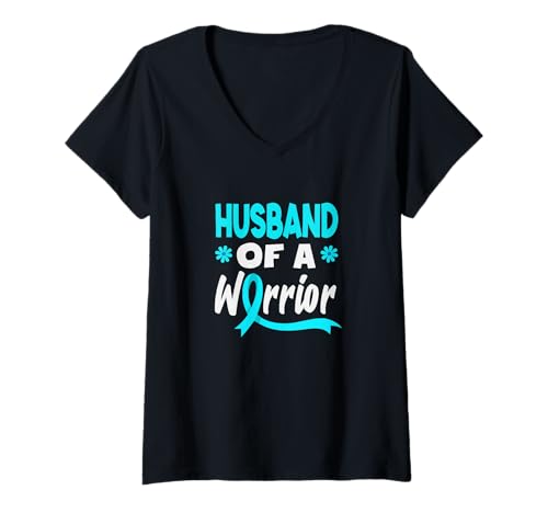 Damen Husband of A Warrior Unterstützung für Gebärmutterhalskrebs T-Shirt mit V-Ausschnitt von Cervical Cancer Awareness Apparel Gifts Gift Ideas