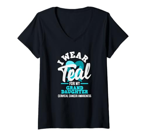 Damen I Wear Teal for My Granddaughter Gebärmutterhalskrebs Bewusstsein T-Shirt mit V-Ausschnitt von Cervical Cancer Awareness Apparel Gifts Gift Ideas