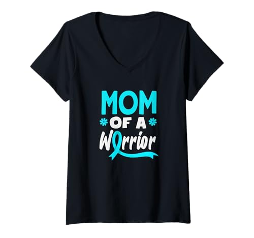 Damen Mom of A Warrior Unterstützung für Gebärmutterhalskrebs T-Shirt mit V-Ausschnitt von Cervical Cancer Awareness Apparel Gifts Gift Ideas