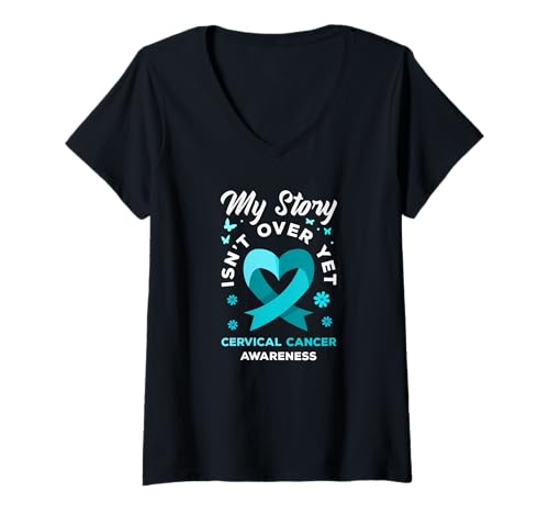 Damen My Story Isn't Over Yet Gebärmutterhalskrebs Bewusstsein T-Shirt mit V-Ausschnitt Damen My Story Isn't Over Yet Gebärmutterhalskrebs Bewusstsein T-Shirt mit V-Ausschnitt von Cervical Cancer Awareness Apparel Gifts Gift Ideas