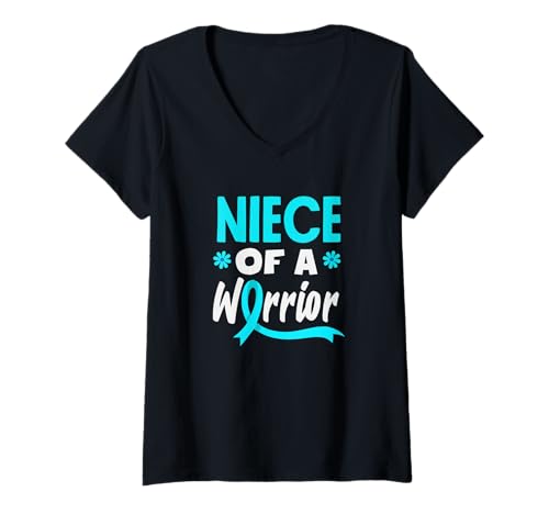 Damen Niece of A Warrior Unterstützung für Gebärmutterhalskrebs T-Shirt mit V-Ausschnitt von Cervical Cancer Awareness Apparel Gifts Gift Ideas