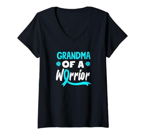 Damen Oma of A Warrior Unterstützung für Gebärmutterhalskrebs T-Shirt mit V-Ausschnitt von Cervical Cancer Awareness Apparel Gifts Gift Ideas