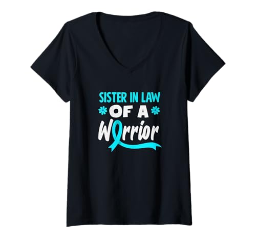Damen Sister In Law of A Warrior Unterstützung für Gebärmutterhalskrebs T-Shirt mit V-Ausschnitt von Cervical Cancer Awareness Apparel Gifts Gift Ideas