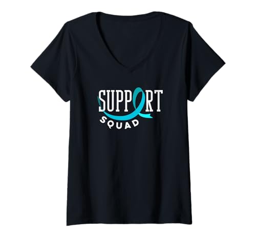 Damen Unterstützung für Eierstockkrebs Gebärmutterhalskrebs T-Shirt mit V-Ausschnitt von Cervical Cancer Awareness Apparel Gifts Gift Ideas
