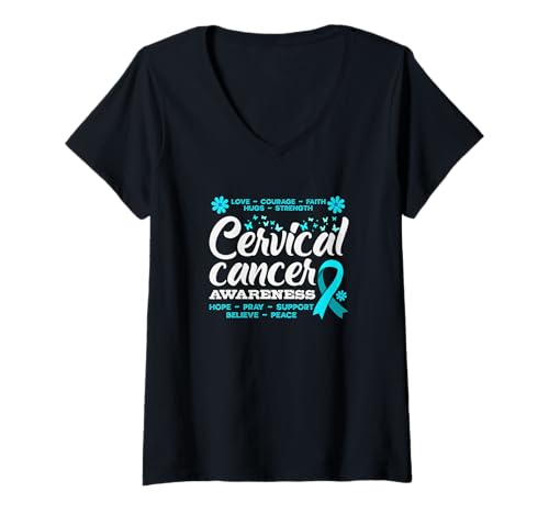 Damen Unterstützung für Gebärmutterhalskrebs T-Shirt mit V-Ausschnitt von Cervical Cancer Awareness Apparel Gifts Gift Ideas