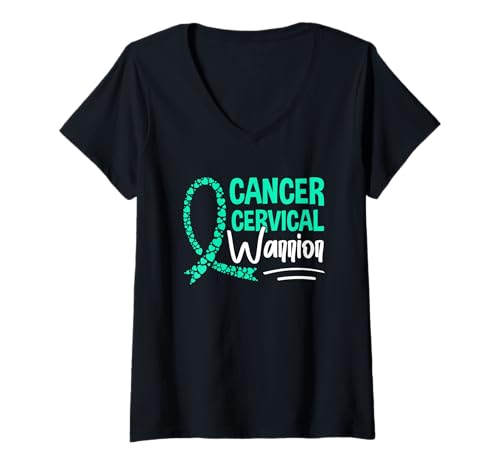 Damen Gebärmutterhalskrebs Krieger Stärke Mut Hoffnung T-Shirt mit V-Ausschnitt Damen Gebärmutterhalskrebs Krieger Stärke Mut Hoffnung T-Shirt mit V-Ausschnitt von Cervical Cancer Awareness Support Unity