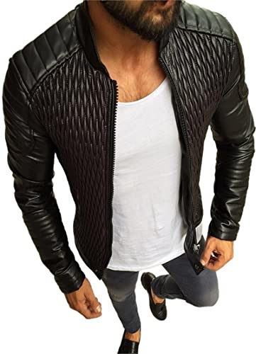 PU-Lederjacke for Herren, eng anliegender Stehkragen, Reißverschluss, eng anliegendes PU, lässig, weich, Outdoor-Business Wird verwendet, um Kälte und Wind zu widerstehen ( Color : Black , Size : M ) von Cesisan