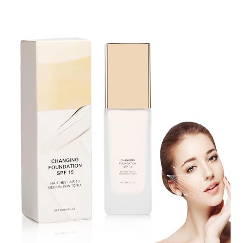 Foundation Color Changing,Farbwechselnde Foundation für reife Haut, Feuchtigkeitsspendende Foundation Make Up,Changing Foundation,Leichte Langanhaltende Foundation, Leistungsstarker Concealer SPF15 von CesmiPSteh