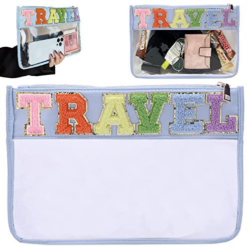 Chenille-Make-up-Taschen mit Buchstaben, transparent, mit Reißverschluss für Damen, 01-Travel Blue von Cessfle