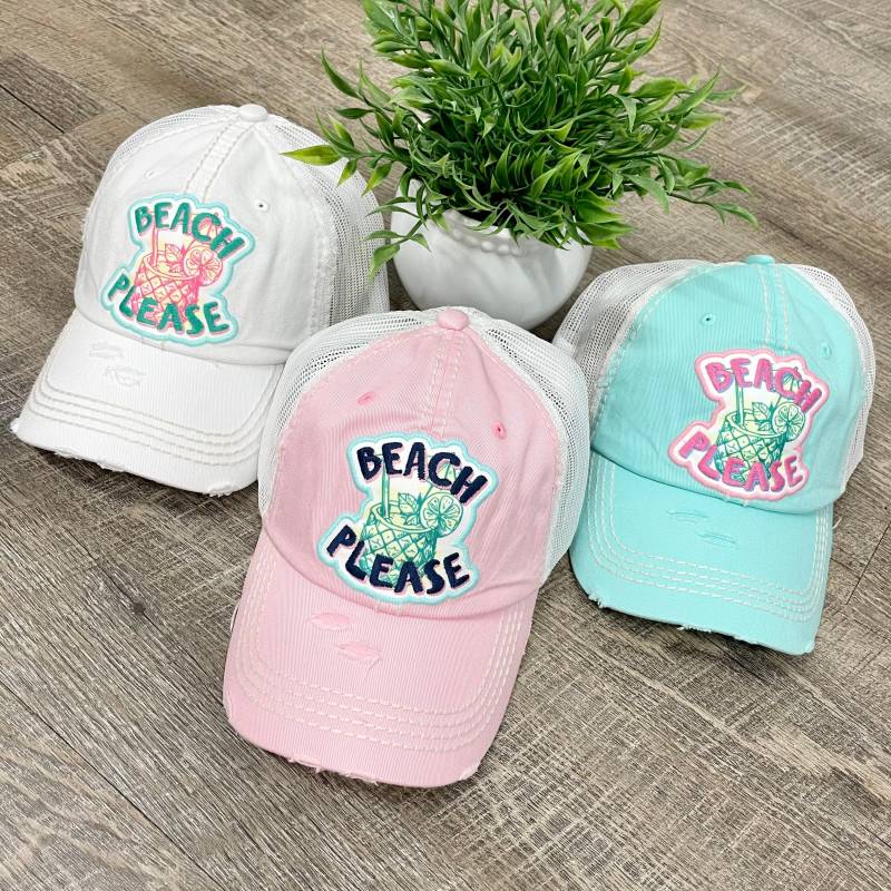 Beach Please Hut Mit Ananas-Cocktail - Türkis, Pink Oder Weiß Frauen Distressed Strand-Schwimmbad-Geschenk von CestLaVieGiftsLLC