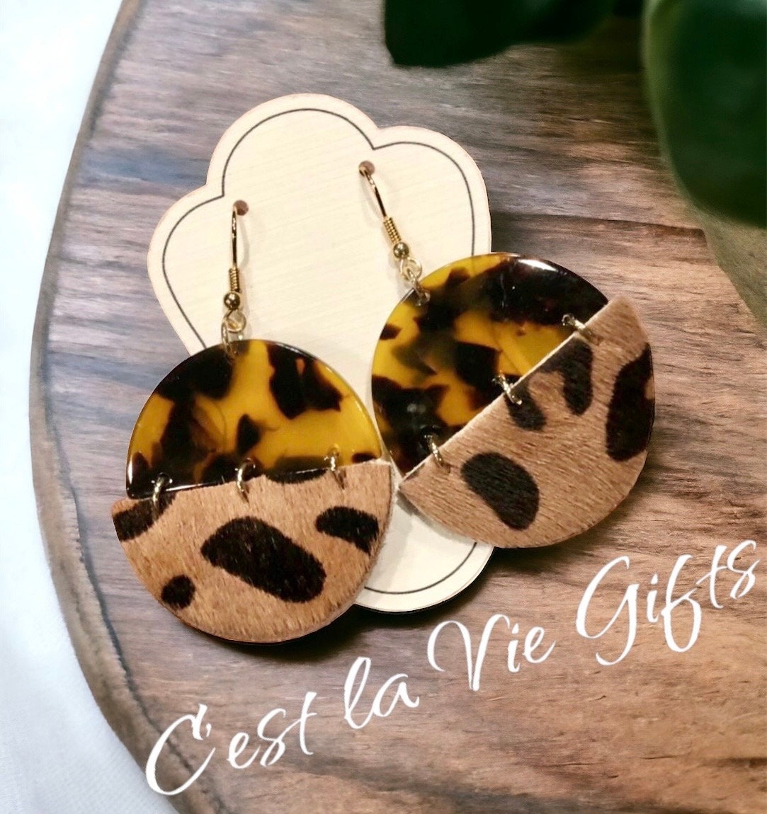 Leopard & Schildkröte Ohrringe Animal Print Kreis Ohrringe von CestLaVieGiftsLLC