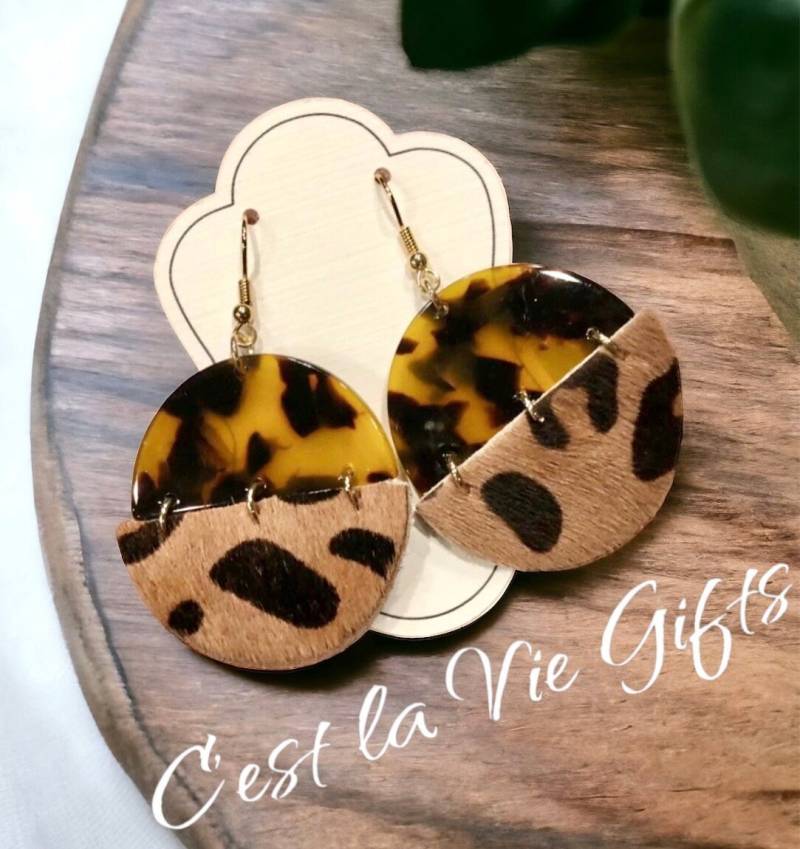 Leopard & Schildkröte Ohrringe Animal Print Kreis Ohrringe von CestLaVieGiftsLLC