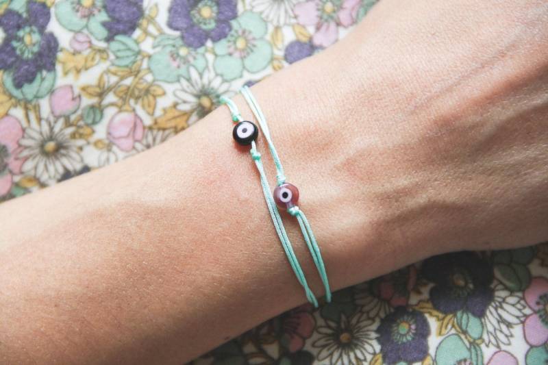 Armband Porte Bonheur/Evil Eye Vert D'eau Pastell/ D'amitié/ Cadeau Mixte Armband Porte Bonheur/Evil Eye Vert D'eau Pastell/ D'amitié/ Cadeau Mixte von Cestbonpourcquetas