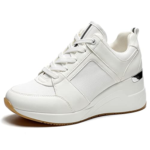 Cestfini Plateau Sneaker Keilabsatz Schuhe für Damen Weiss Tennisschuhe Freizeitschuhe Turnschuhe Wedges Sneaker & Sportschuhe für Damen PGYDX06W-174-RT-DE-ALLWHITE-36 von Cestfini