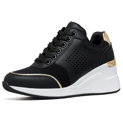 Cestfini Damen Keilsneaker, Keilabsatz Sneaker, Plateau Schnürschuhe, Casual Wedges Turnschuhe für Alltagskleidung von Cestfini