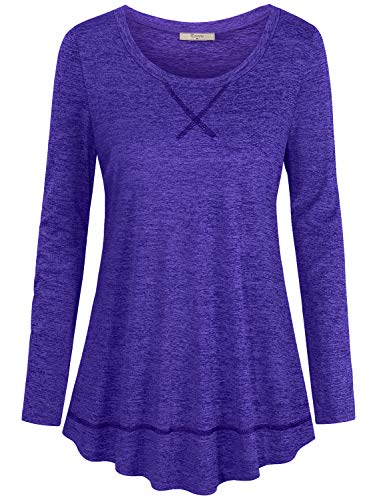 Cestyle Damen Langarm Rundhalsausschnitt Yoga Tops Workout Shirts Activewear - Blau - 40/42 DE/Medium von Cestyle