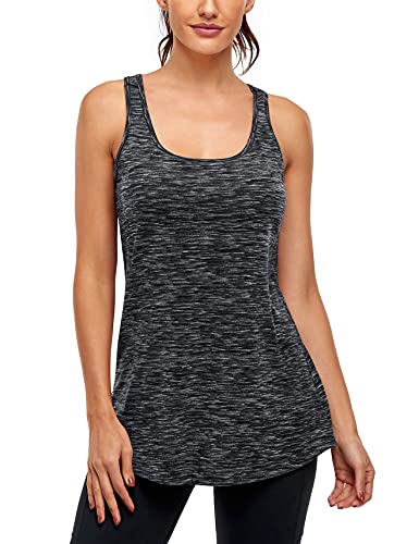 Cestyle Damen Tank Tops mit integriertem BH, Racerback, Yoga, Workout, Sport, Activewear, 104-schwarz-grau, XX-Large von Cestyle