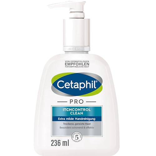 CETAPHIL PRO ItchControl Clean Extra Milde Handreinigung, 236ml, Für trockene, gereizte Haut, Entfernt 99 Prozent der Bakterien sowie Verschmutzungen besonders schonend und effektiv, Vegan, Seifenfrei von Cetaphil