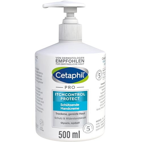 CETAPHIL PRO ItchControl Protect Schützende Handcreme, 500ml, Für sehr trockene und gereizte Hände, Stärkt die Widerstandskraft der Hände, Mit Jojoba-Öl & Glycerin von Cetaphil