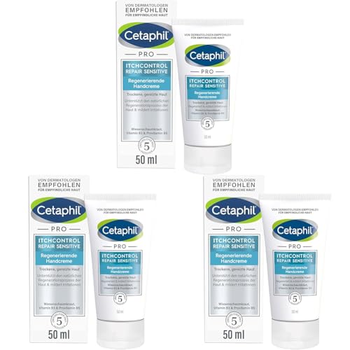 CETAPHIL PRO ItchControl Repair Sensitive Regenerierende Handcreme, 50ml, Für juckende, trockene und gereizte Hände, Glättet raue Hände & mildert Irritationen z.B. durch häufiges Händewaschen von Cetaphil