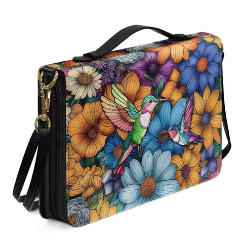 Ceudet 3D-Dinosaurier-bedruckte Bibeltasche für Frauen, Bibelhülle mit Griff, wasserdichte Bibeltasche mit Schultergurt, Geschenk für Christen, Schwarz und Grün, M, Kolibri-Blume, mehrfarbig, XXL von Ceudet