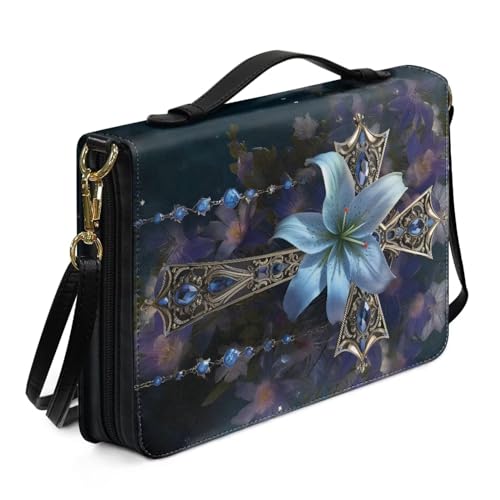 Ceudet ABag Bibelhülle mit Blumenmuster, Kolibri-Druck, für Damen und Herren, Bibel-Tragetasche mit Schultergurt, tragbare Buchschutzhüllen, Kirche, Bibeltasche, Größe XXL, Lilienblumenkreuz, L von Ceudet