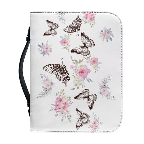 Ceudet Bibeletui aus Leder mit Bibelhülle, klein, Leder mit Griff und Bibelhüllen mit Reißverschluss, für Bibelstudium, katholische Geschenke, Blumen und Schmetterling, xxl von Ceudet