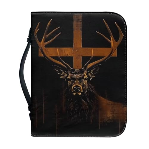 Ceudet Bibeletui aus Leder mit Bibelhülle, kleines Leder mit Griff und Bibelhüllen mit Reißverschluss, für Bibelstudium, katholische Geschenke, Kreuz und Hirsch, M von Ceudet
