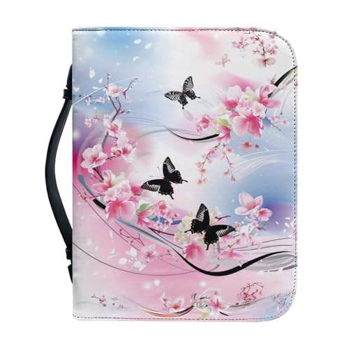 Ceudet Bibeletui aus Leder mit Bibelhülle, kleines Leder mit Griff und Bibelhüllen mit Reißverschluss, für Bibelstudium, katholische Geschenke, Rosa Blumen und Schmetterling, xxl von Ceudet
