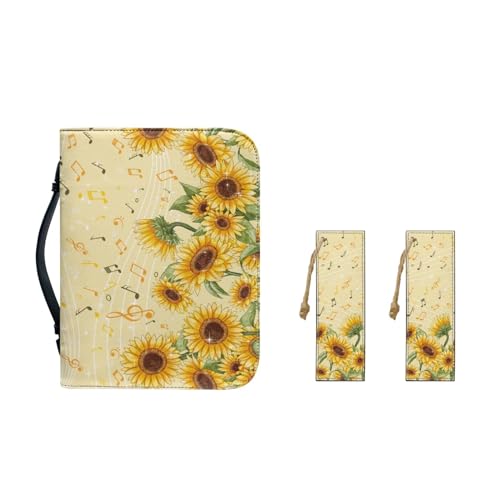 Ceudet Bibelhandtasche aus PU-Leder für Frauen und Mädchen, Bibelbuchaufbewahrung, mit robustem Griff und Lesezeichen, M-2XL, Sonnenblumen-Note, L-10.2"x7"x1.9" von Ceudet