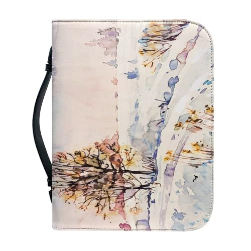 Ceudet Bibelhülle aus Leder, Schneeszene, Bibeltasche für Damen, Herren, Bibelhüllen für Damen, PU-Leder, Bibelhülle mit Reißverschluss, große Bibel-Tragetasche, passend für Bibelhalter, Tasche für von Ceudet