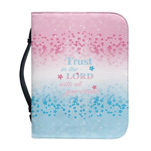 Ceudet Bibelhülle aus Leder für Frauen und Mädchen, Sonnenblume und Psalm, Bibelbuch, Tragetasche, Schriftetui, Kirchentasche, Bibel mit Grifftaschen, Pinke Blumenschrift, M von Ceudet