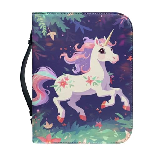 Ceudet Bibelhülle aus Leder für Mädchen, Bibelhülle, Tragetasche mit Tragegriff oben, Bibeltragetasche für Kirche, niedliche Katze, Größe L, Einhorn, xl von Ceudet