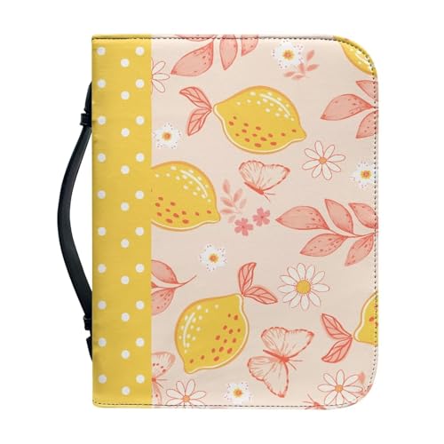 Ceudet Bibelhülle aus Leder für Mädchen, Bibelhülle, Tragetasche mit Tragegriff oben, Bibeltragetasche für Kirche, niedliche Katze, Größe L, Zitronen-Punkte, xl von Ceudet