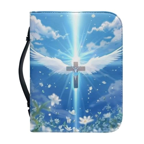 Ceudet Bibelhülle aus PU-Leder für Männer und Frauen, Aand Cross Bibelhülle, Bibelbuchhülle, Bibeltasche, L, Flügel Kreuz Blume 5, xl von Ceudet
