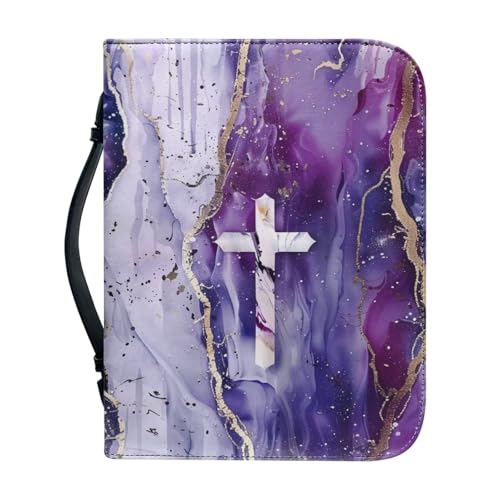 Ceudet Bibelhülle aus PU-Leder für Männer und Frauen, Aand Cross Bibelhülle, Bibelbuchhülle, Bibeltasche, L, Violettes Marmorkreuz 5, xxl von Ceudet