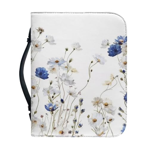 Ceudet Bibelhülle aus PU-Leder für Männer und Frauen, Aand Cross Bibelhülle, Bibelbuchhülle, Bibeltasche, L, blaue blumen, M von Ceudet