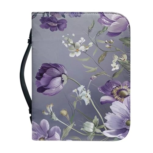 Ceudet Bibelhülle aus PU-Leder für Männer und Frauen, Aand Kreuz, Bibelhülle, Bibelbuchhülle, Bibeltasche, L, Violette Blume, M von Ceudet