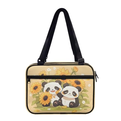 Ceudet Bibelhülle für Damen und Herren, Bibel-Tragetasche mit Reißverschlusstasche und Schultergurt, tragbare Bibeltasche, Geschenke, Niedlicher Panda-Sonnenblumen-Blumen, Einheitsgröße von Ceudet
