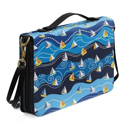 Ceudet Bibelhülle für Damen und Herren, Leder, Bibelzubehör, Bibeltasche, Tragetasche, Buchumschlag für Hardcover, Segelboot, M von Ceudet