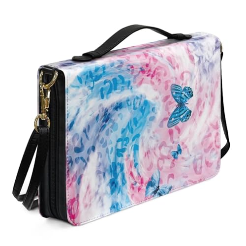 Ceudet Bibelhülle für Damen und Herren, Leder, Western-Bibelhülle, Bibelhüllen für Damen und Herren, mit Taschen, Blaue Schmetterlinge, M von Ceudet