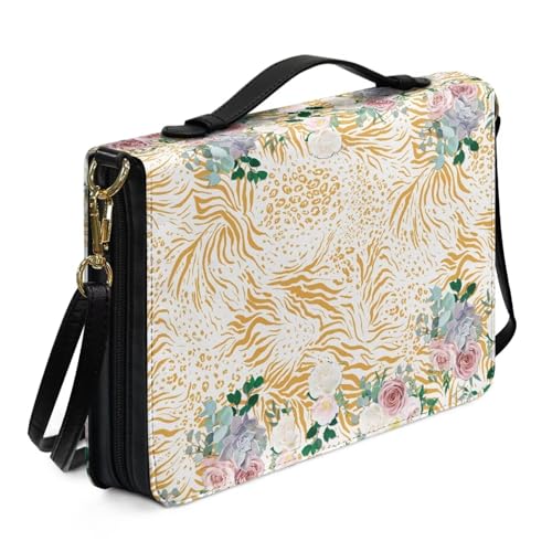 Ceudet Bibelhülle für Damen und Herren, Leder, Western-Bibelhülle, Bibelhüllen für Damen und Herren, mit Taschen, Gelber Tierdruck, xxl von Ceudet
