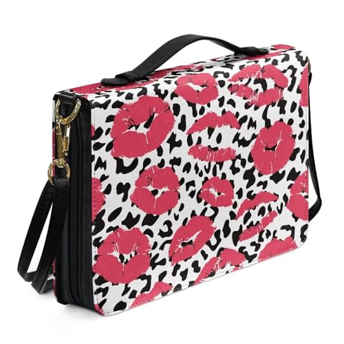 Ceudet Bibelhülle für Damen und Herren, Leder, Western-Bibelhülle, Bibelhüllen für Damen und Herren, mit Taschen, Rote Lippe, xxl von Ceudet