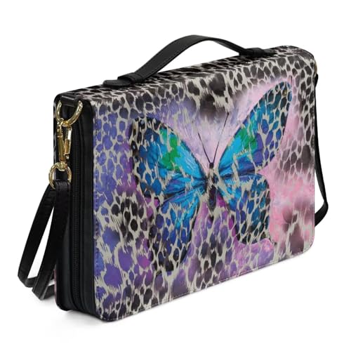 Ceudet Bibelhülle für Damen und Herren, Leder, Western-Bibelhülle, Bibelhüllen für Damen und Herren, mit Taschen, Schmetterling mit Tiermotiv, XL von Ceudet