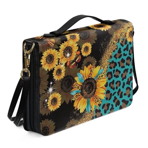 Ceudet Bibelhülle für Damen und Herren, Leder, Western-Bibelhülle, Bibelhüllen für Damen und Herren, mit Taschen, Sonnenblumen-Schmetterling, XXL von Ceudet