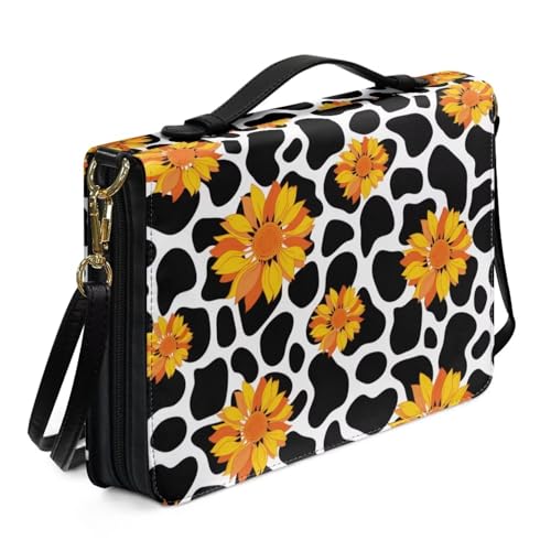 Ceudet Bibelhülle für Damen und Herren, Leder, Western-Bibelhülle, Bibelhüllen für Damen und Herren, mit Taschen, Tierdruck, gelbe Blume, XL von Ceudet