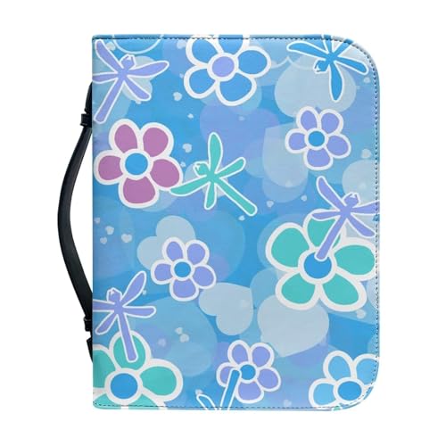 Ceudet Bibelhülle für Damen und Herren, Leder, extra groß, Bibelhülle, mittlere Bibelhülle, Blaue Libellen-Blume, xl von Ceudet