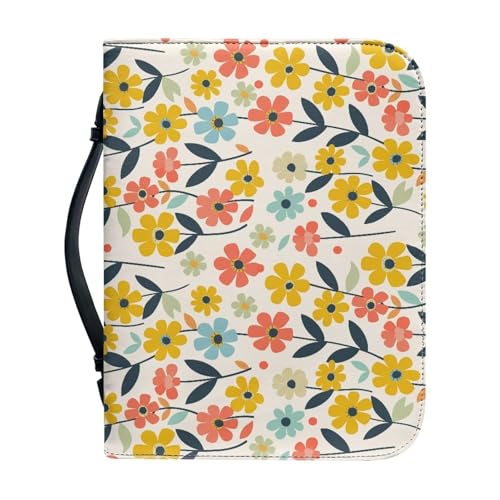 Ceudet Bibelhülle für Damen und Herren, Leder, extra groß, Bibelhülle, mittlere Bibelhülle, Rosa / Blaues Gänseblümchen, M von Ceudet