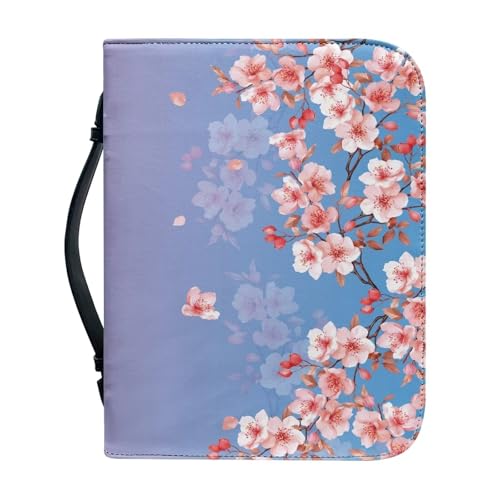 Ceudet Bibelhülle für Damen und Herren, große Bibelhülle, Leder, Bibelhüllen für Damen und Herren, mit Taschen, Blaue Kirschblüte, L von Ceudet